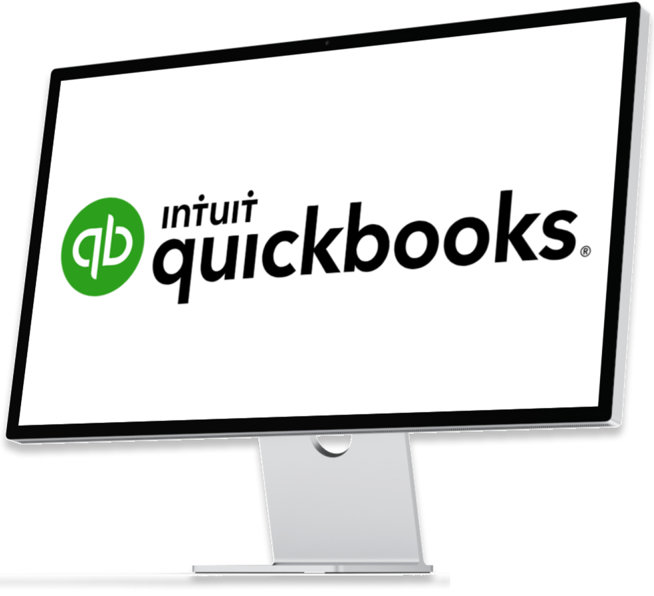 QuickBooks logo displayed on small business owner's monitor.